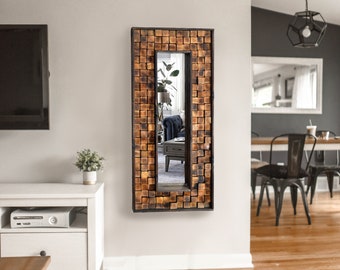Shou Sugi Ban Reclaimed Wood Woodburned Mirror 40&quot; x 17&quot;