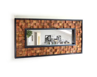Shou Sugi Ban Reclaimed Wood Woodburned Mirror 40" x 20"