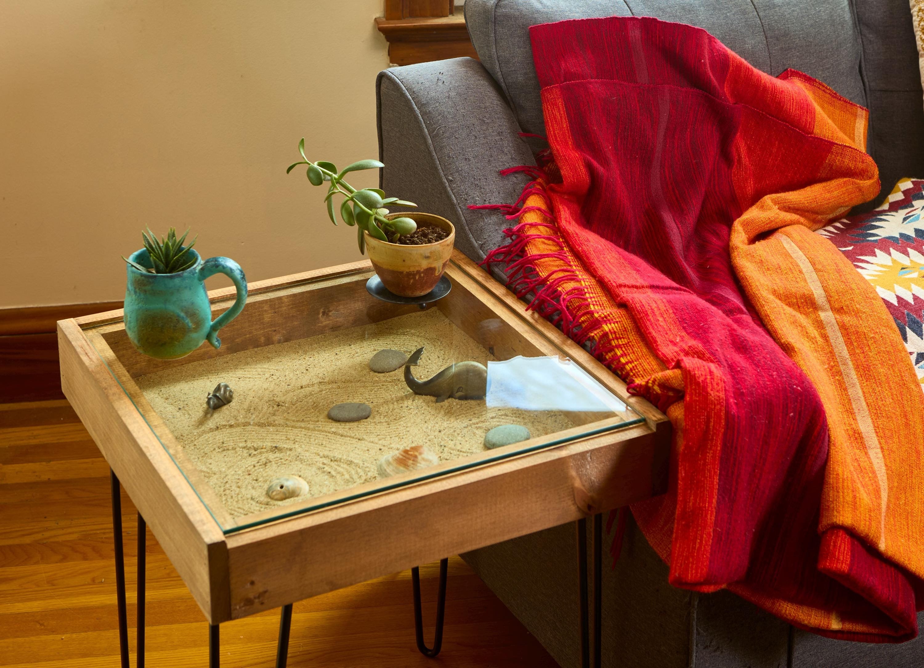 【引取限定】Glass Top Table Rustic Display Table With Removable Glass Top - 100% Made in the