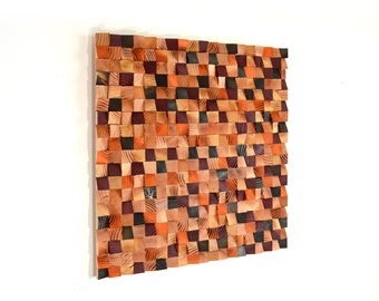 Autumn Embers Stained Rustic Wood Wall Art Mosaic Sculpture 30"x30" - Made in the USA