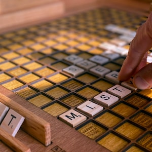 Rustic Scrabble Coffee Table with removable top letter tiles included. 100% Made in the USA image 8