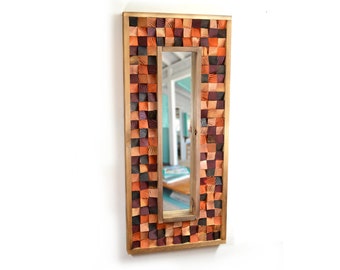 Autumn Embers Reclaimed Wood Woodburned Mosaic Mirror 40" x 17"