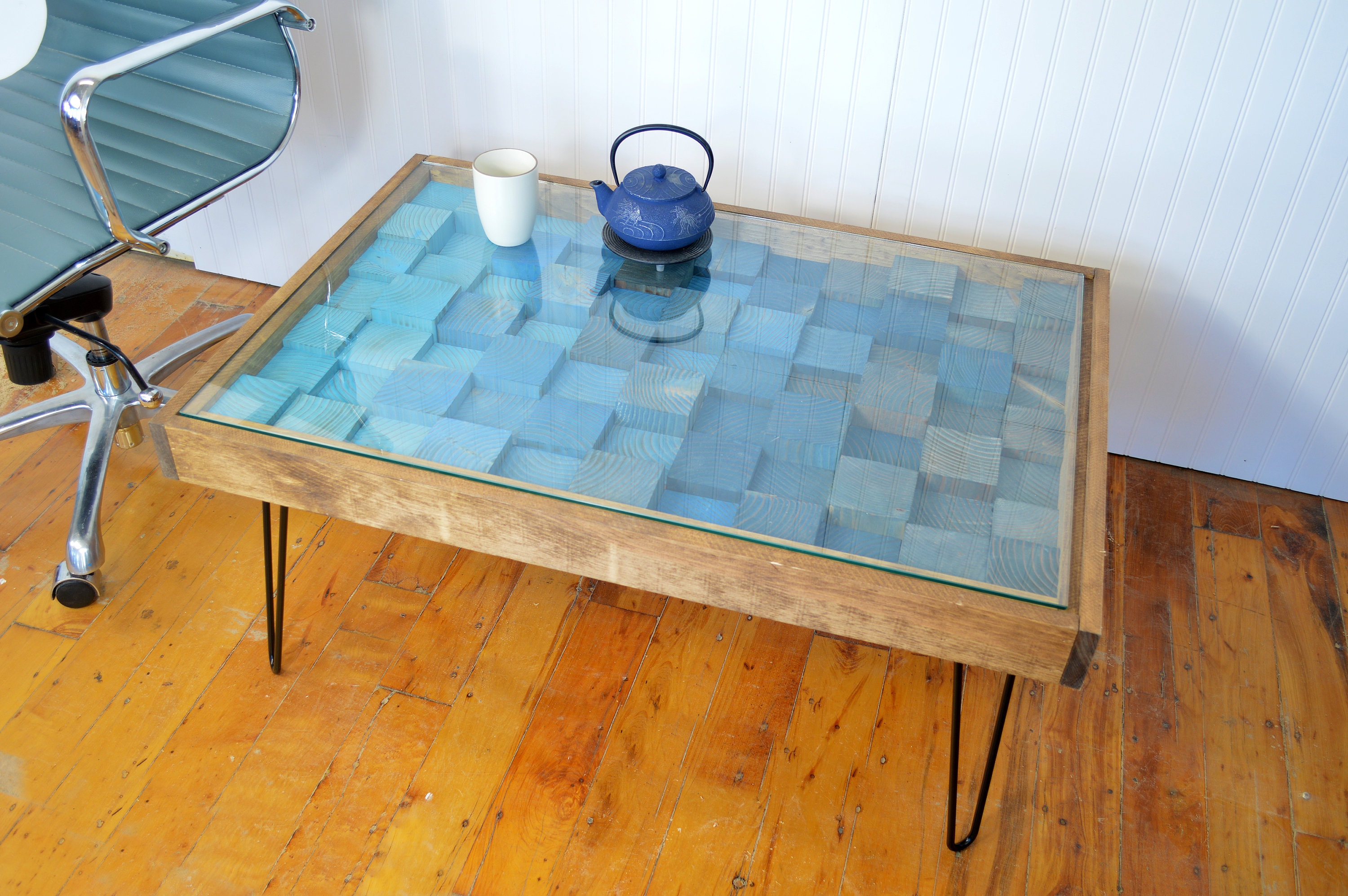 Rustic Puzzle Coffee Table With Removable Glass Top Includes 2 Hidden  Drawers 24x36. 100% Made in the USA 