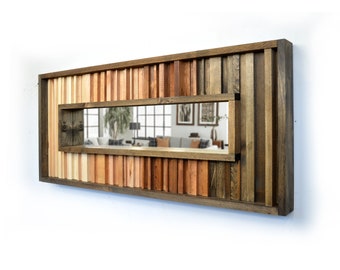 Rustic Stained Gradient Reclaimed Wood Wall Mirror 40" x 17"