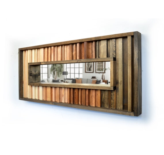 Rustic Stained Gradient Reclaimed Wood Wall Mirror 40" x 17"