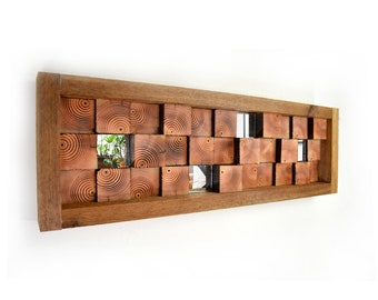 Rustic 14" x 41" Cedar Wood Unique Wall Mosaic Mirror - 100% Made in the USA