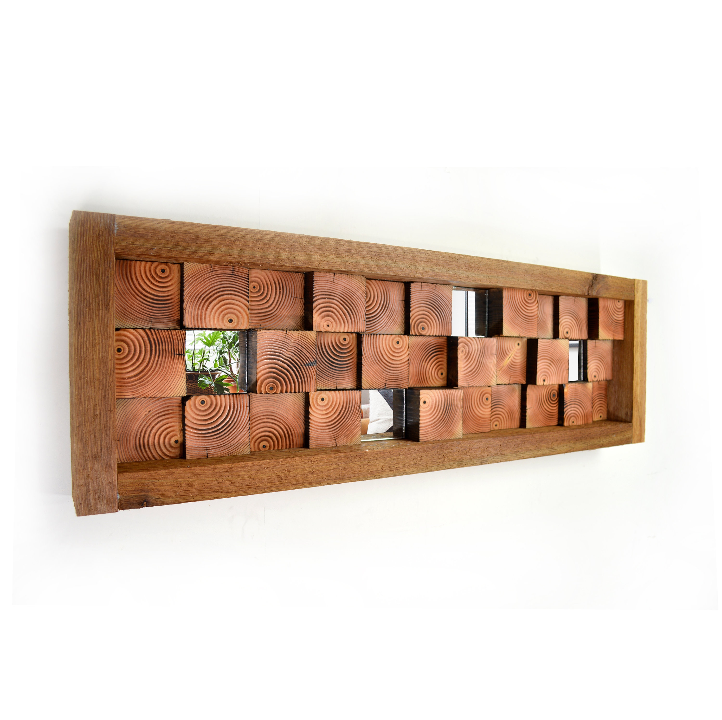 Rustic 14" x 41" Cedar Wood Unique Wall Mosaic Mirror - 100% Made in the USA