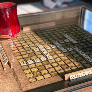 Rustic Scrabble Coffee Table with removable top letter tiles included. 100% Made in the USA image 2