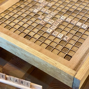 Rustic Wooden Scrabble Board With Rotating Lazy Susan Letter Tiles and ...