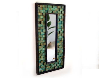 Turquoise Shou Sugi Ban Reclaimed Wood Woodburned Mirror 40" x 17"