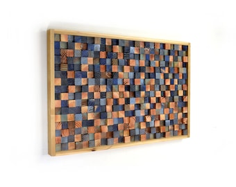 Blue, Charcoal and Rusted Steel Hanging Rustic Wood Wall Art Decor, Cedar Framed - 24"x36" - Made in the USA