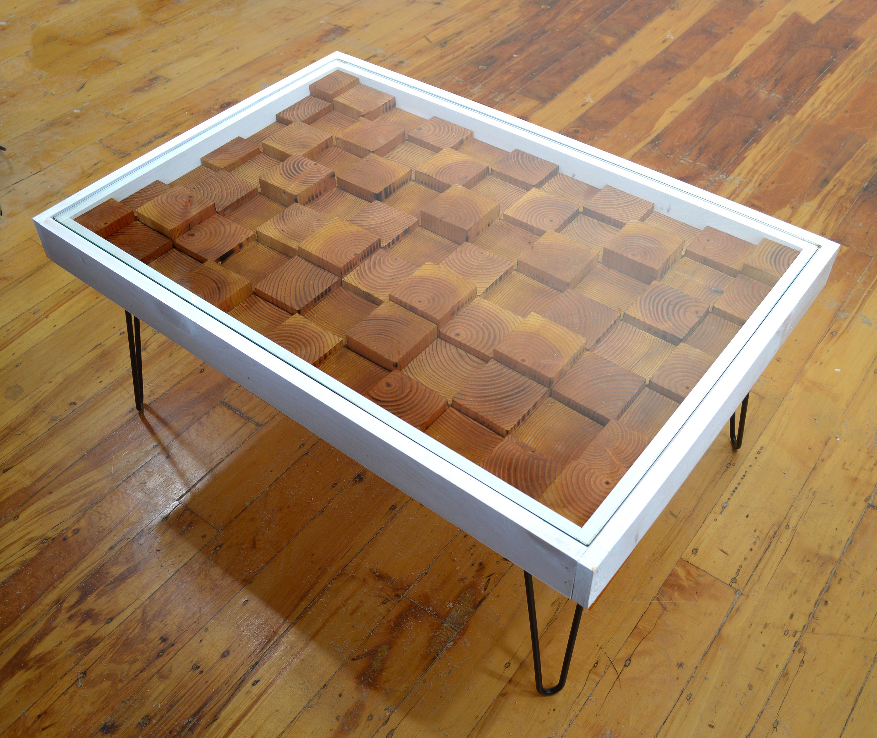 Rustic Puzzle Coffee Table With Removable Glass Top Includes 2 Hidden  Drawers 24x36. 100% Made in the USA 
