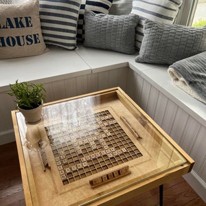 Rustic Scrabble Coffee Table with removable top letter tiles included. 100% Made in the USA image 6