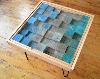 Blue Tide Rustic 25&quot;x25&quot; Wood Mosaic Coffee Table - 100% Made in the USA