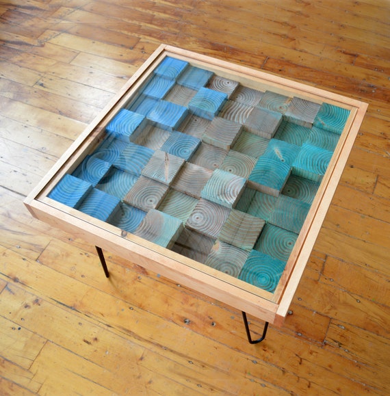 Blue Tide Rustic 25x25 Wood Mosaic Coffee Table -  Israel