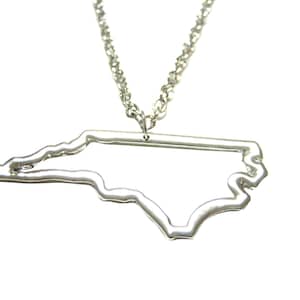 Silver Toned North Carolina State Map Outline Pendant Necklace