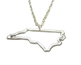 Silver Toned North Carolina State Map Outline Pendant Necklace