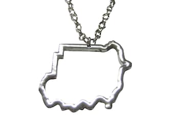 Silver Toned Sudan Map Outline Pendant Necklace