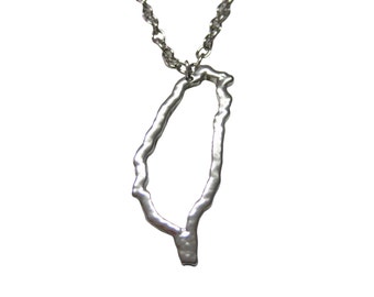 Silver Toned Taiwan Map Outline Pendant Necklace