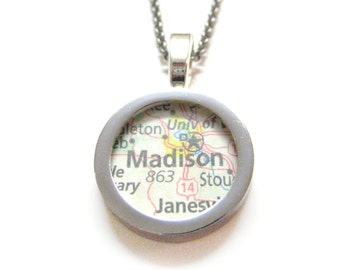 Madison Wisconsin Map Pendant Necklace