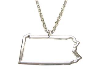 Silver Toned Pennsylvania State Map Outline Pendant Necklace