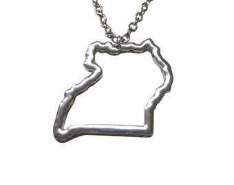 Silver Toned Uganda Map Outline Pendant Necklace