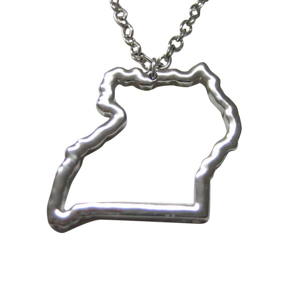 Silver Toned Uganda Map Outline Pendant Necklace