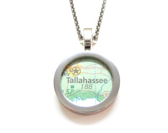 Tallahassee Florida Map Pendant Necklace