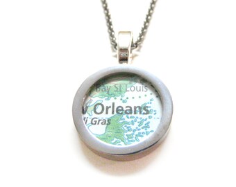 New Orleans Louisiana Map Pendant Necklace