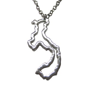 Silver Toned Vietnam Map Outline Pendant Necklace