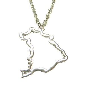 Silver Toned Brazil Map Outline Pendant Necklace