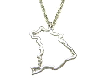 Silver Toned Brazil Map Outline Pendant Necklace