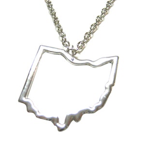 Silver Toned Ohio State Map Outline Pendant Necklace