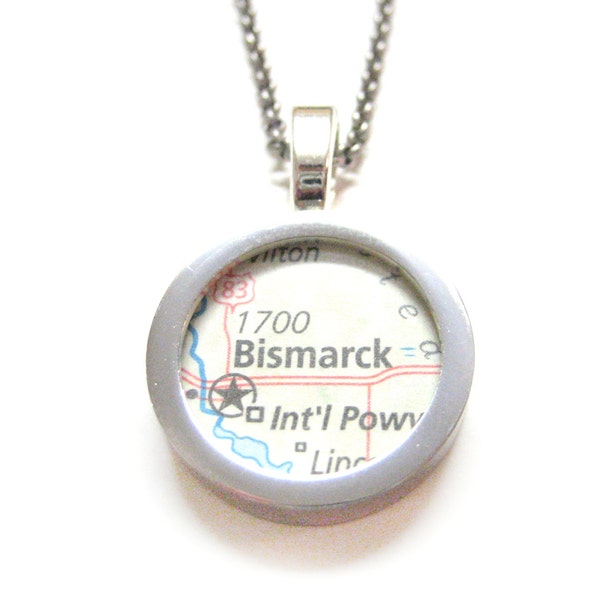 Bismarck North Dakota Map Pendant Necklace