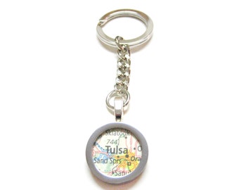 Tulsa Oklahoma Map Pendant Keychain