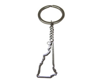 Silver Toned New Hampshire Map Outline Pendant Key Chain