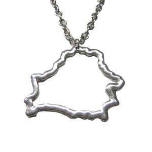 Silver Toned Belarus Map Outline Pendant Necklace