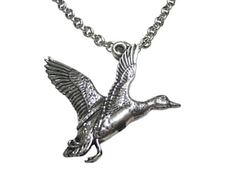 Flying Mallard Duck Bird Pendant Necklace