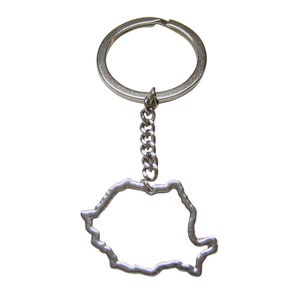 Silver Toned Romania Map Outline Pendant Key Chain