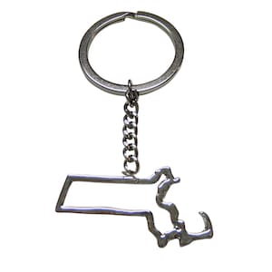 Silver Toned Massachusetts Map Outline Pendant Key Chain