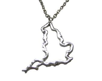 Silver Toned England Map Outline Pendant Necklace