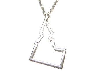 Silver Toned Idaho State Map Outline Pendant Necklace