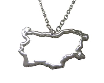 Silver Toned Bulgaria Map Outline Pendant Necklace