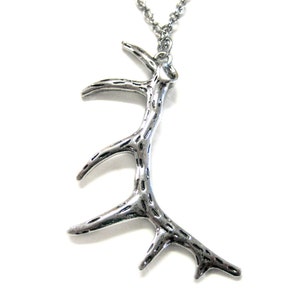 Textured Silver Toned Antler Necklace
