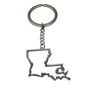 Silver Toned Louisiana Map Outline Pendant Key Chain