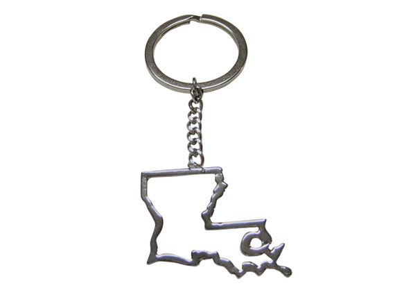 Silver Toned Louisiana Map Outline Pendant Key Chain 