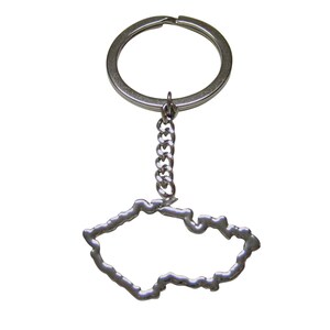 Silver Toned Czech Republic Map Outline Pendant Key Chain
