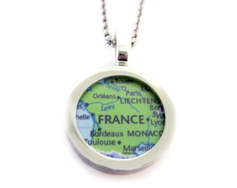 Frankreich Karte Anhänger Halskette