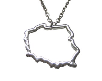 Silver Toned Poland Map Outline Pendant Necklace
