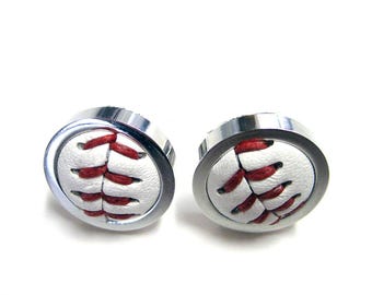 Real Leather Baseball Cufflinks